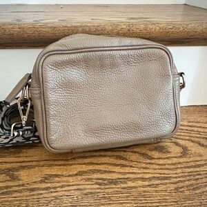 Elie Beaumont Crossbody Taupe. Leopard. Premium Italian Leather. Gold Fittings